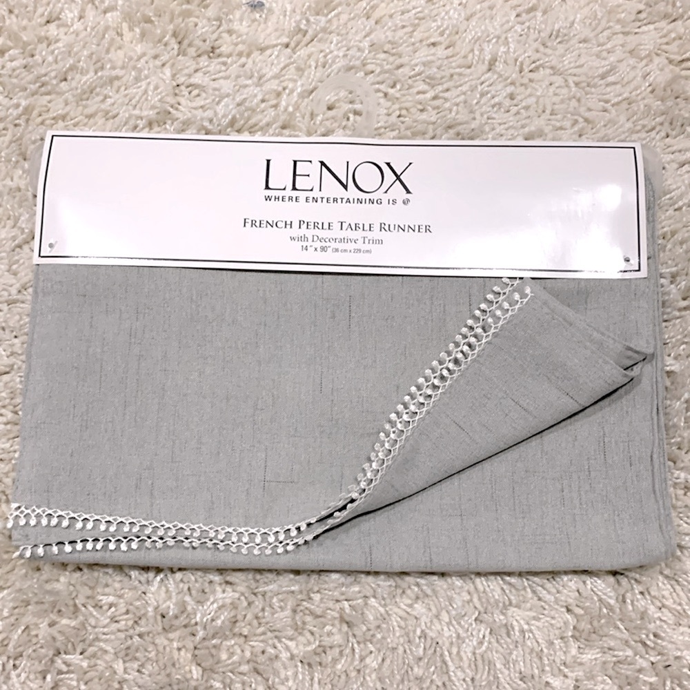 Lenox French Perle Table Runner with Decorative Trim